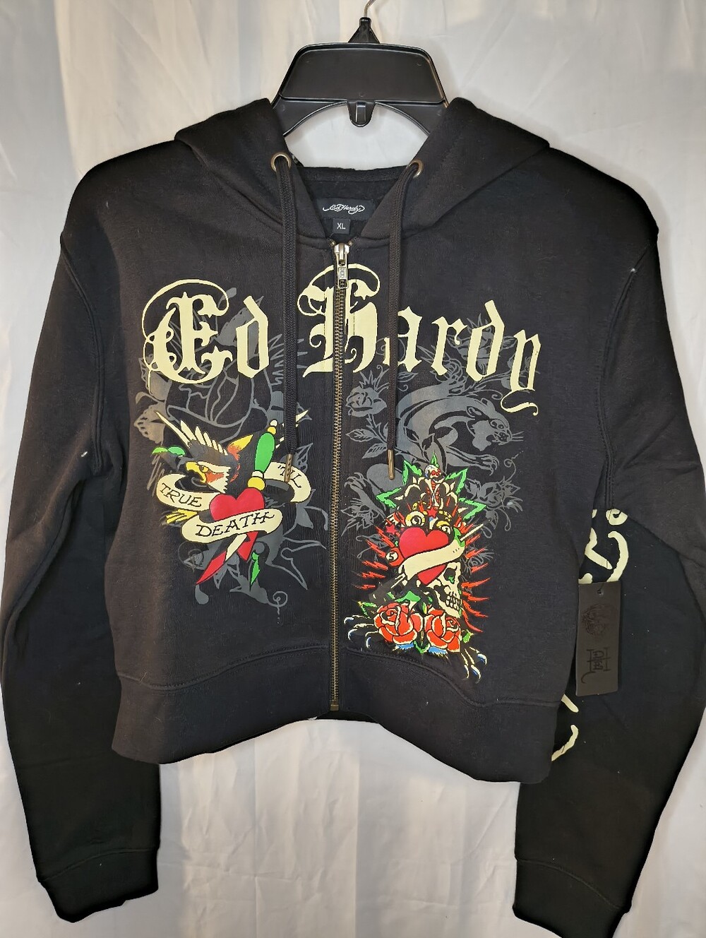 Ed Hardy women’s black Cropped Hoodie And Pants Set